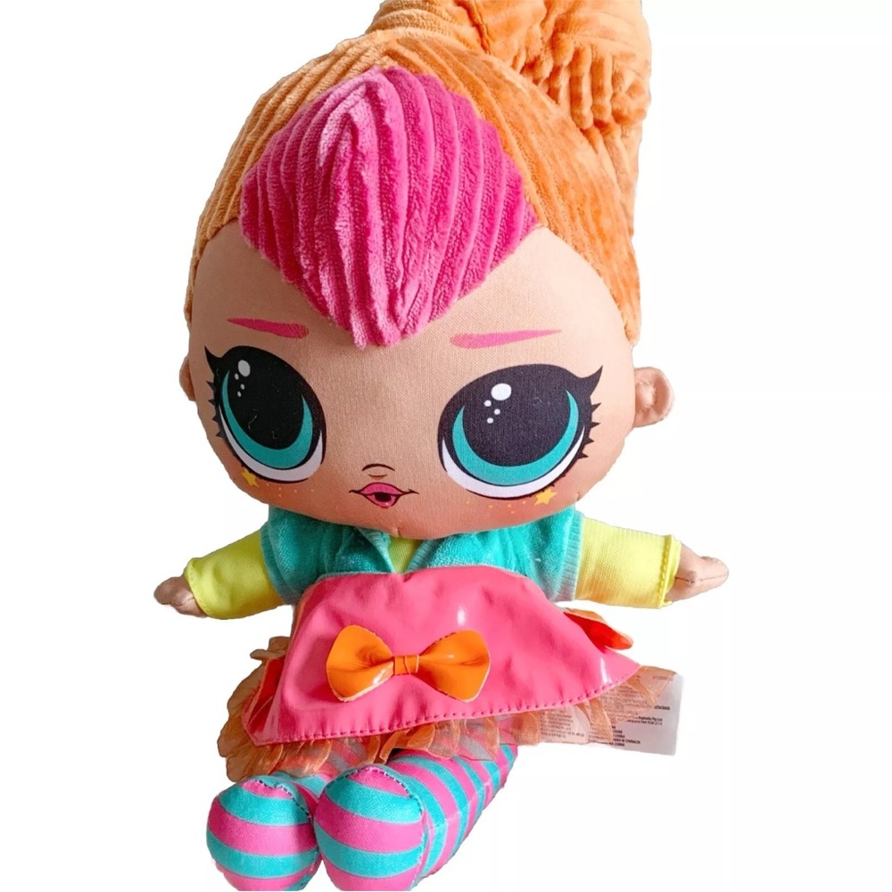 LOL Surprise Neon Pink QT Huggable Soft Plush Doll Red Hair 16” 2020 MGA